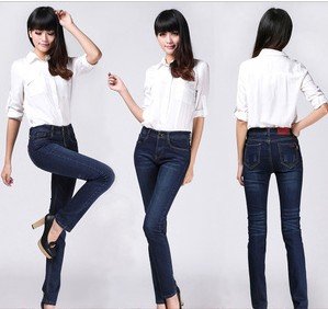 7XL Free Shipping New Fashion Trend Elastic Slim Pencil Pants Skinny Women's Jeans Trousers Plus Size Blue