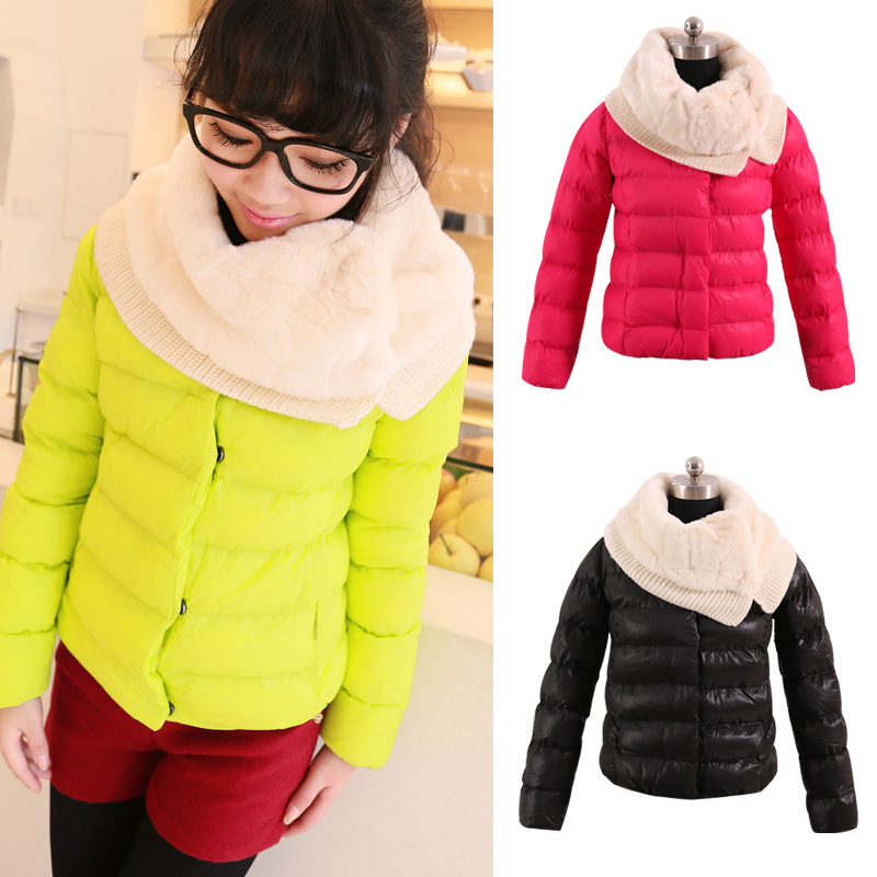 8.5 ! d 4151 muffler scarf fur collar candy color thermal slim short design wadded jacket cotton-padded jacket outerwear