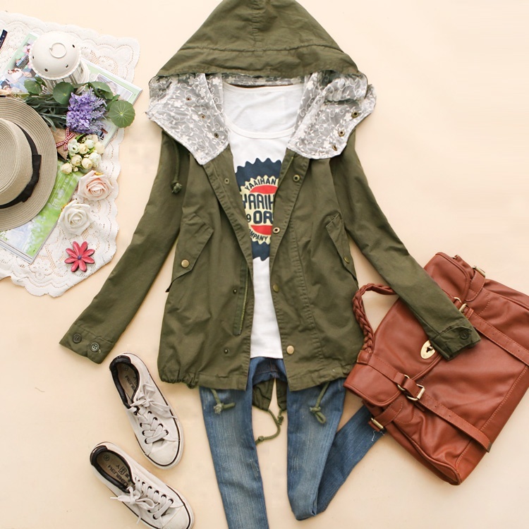 8 Aag-t203 2012 autumn women's crochet gauze patchwork with a hood trench h-06