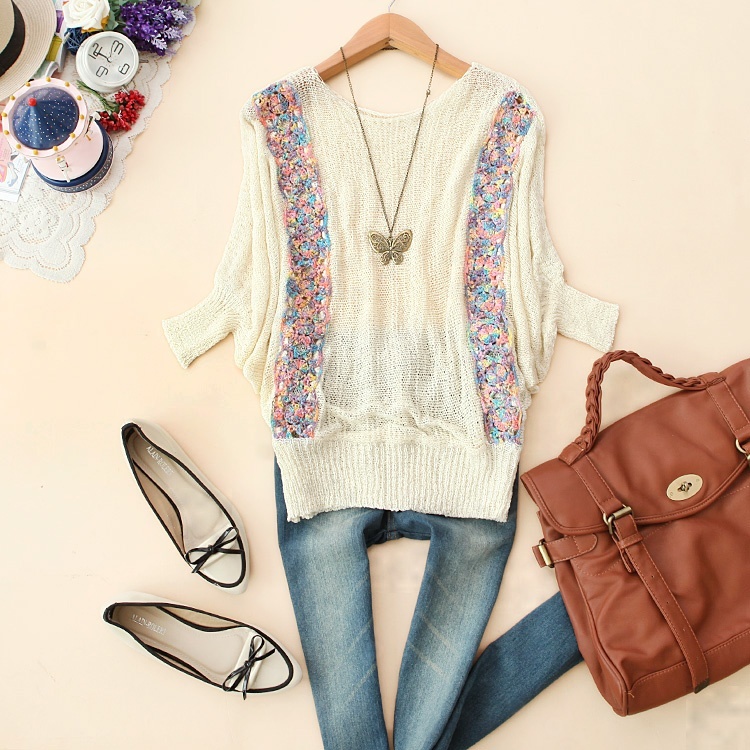 8 Akl-t212 2012 autumn women's loose batwing sleeve knitted sweater h-09