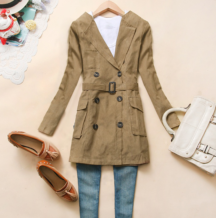 8 Amk-t436 2012 autumn women's V-neck double breasted pocket trench h-16