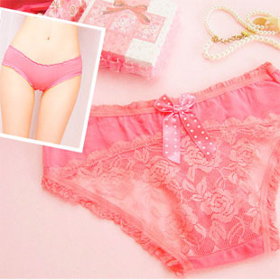 8 bow lace panties low-waist ruffle rose panties 19g