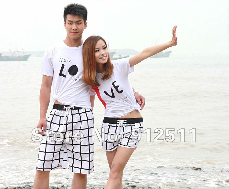 8% OFF Men's and women's Beach Shorts  Black line Grid  Red Line Grid Couple Beach Pants  Free Shipping