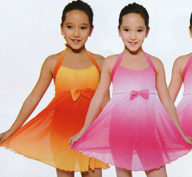 80 - 140 child swimwear one-piece dress female child swimwear baby girl young girl princess pink orange