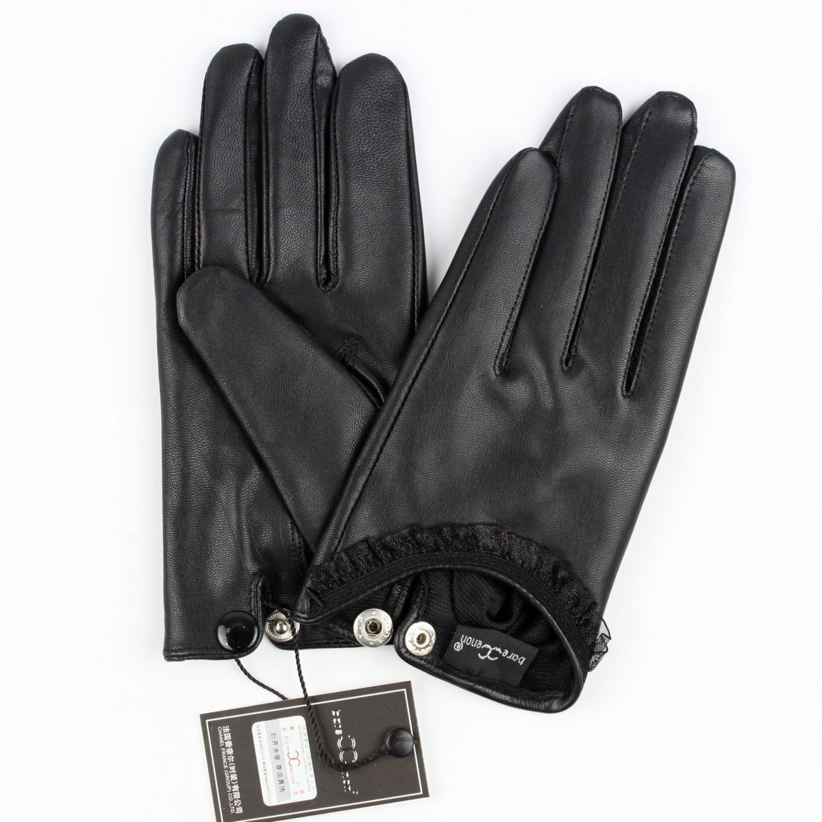 800 autumn and winter women's genuine leather gloves lace decoration rivet short design sheepskin gloves finger gloves