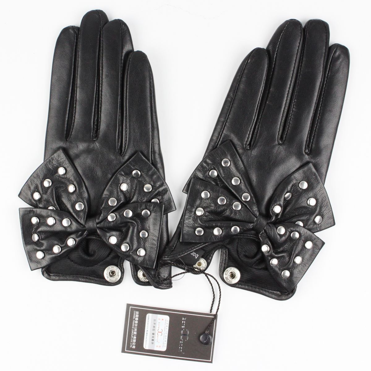 800 women's genuine leather gloves women's short design oversized bow rivet sheepskin gloves