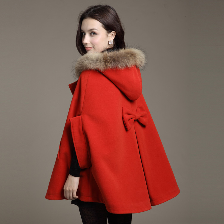 8008 autumn and winter Women wool coat cloak overcoat fur collar cloak woolen outerwear cape