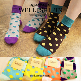 8012 candy color dot polka dot color block decoration cartoon cotton socks women's short socks