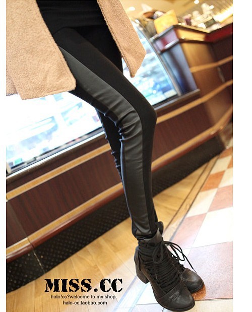803-2-9 308 spring 2013 women's leather pants boot cut jeans patchwork legging pencil pants