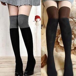 8030 100% cotton double colorant match over-the-knee socks stocking basic long socks boots