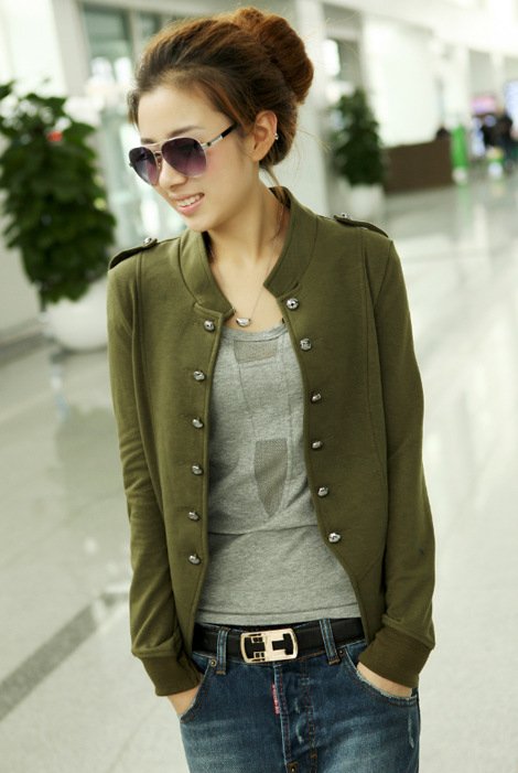 8030 autumn double breasted epaulette slim outerwear