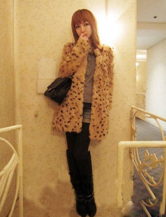 8032 2012 rabbit fur leopard print medium-long fur coat fur overcoat