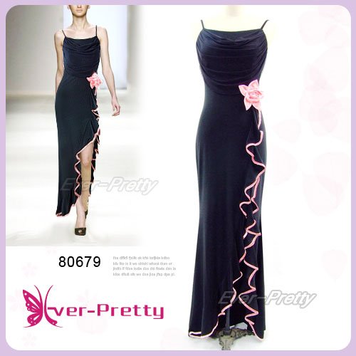 80679BK Free Shipping Formal Gown Black Dress Mesh And Flower Fashion Dress