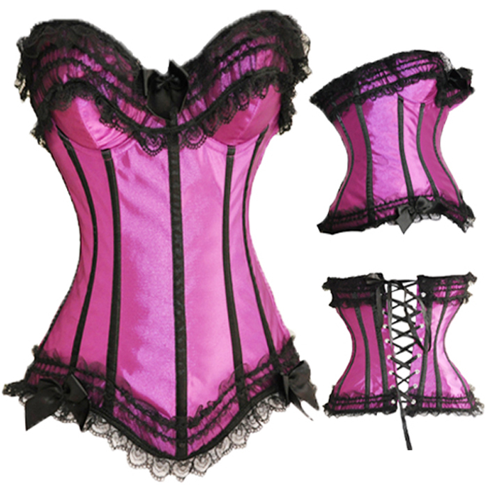 8068 Wholesale Women intimates sexy lingerie lace up satin corset overbust purple black