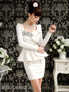 8101 2012 sparkling diamond gem ladies elegant bow tight one-piece dress Free shipping