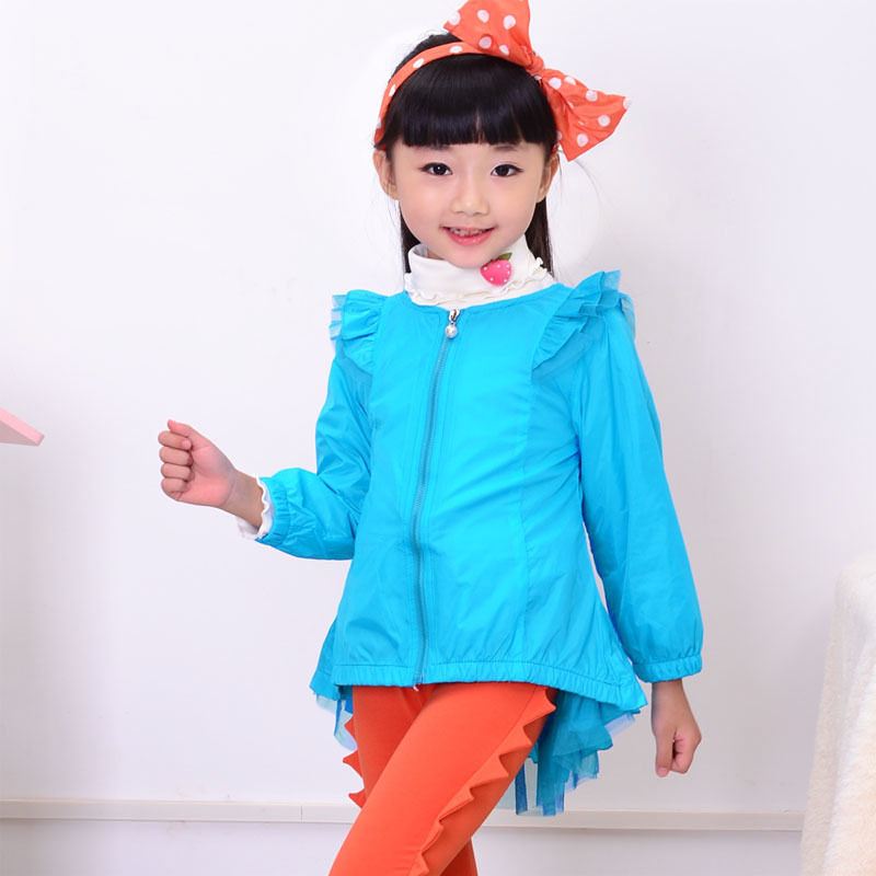 8111 children's clothing solid color mesh child outerwear female child long-sleeve outerwear thin trench baby spring