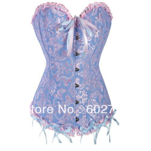 819 New Blue corset busiter bodyshaper lingerie with ribbon S-2XL