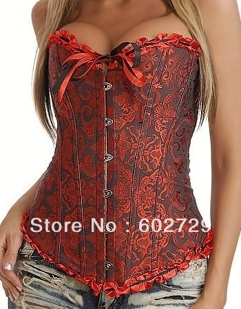 819 New Red and Black corset busiter basque lingerie underwear with ribbon S-2XL