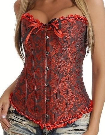 819 New Red  and Black corset busiter basque lingerie underwear  with ribbon S-2XL