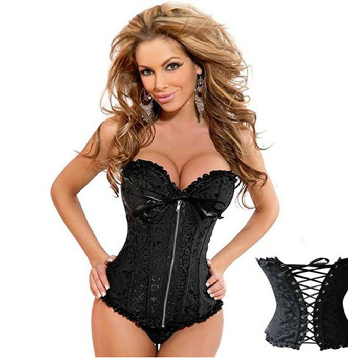 819 zip black dropshiping Women shaper sexy lingerie satin corset size S-2XL
