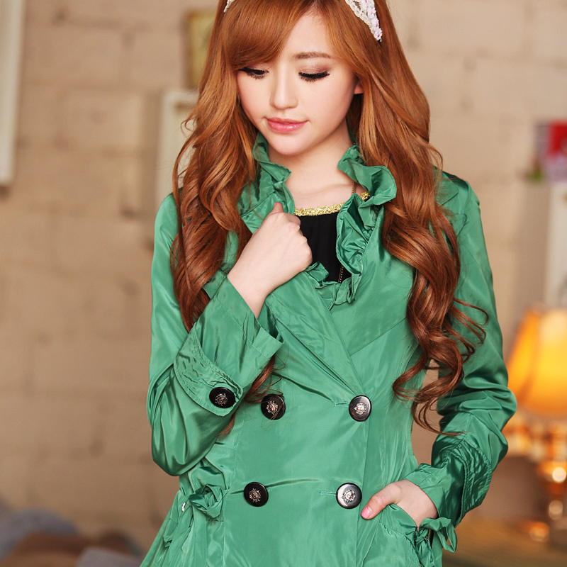 82350688 2012 t fashion ruffle collar slim trench , Free Shipping