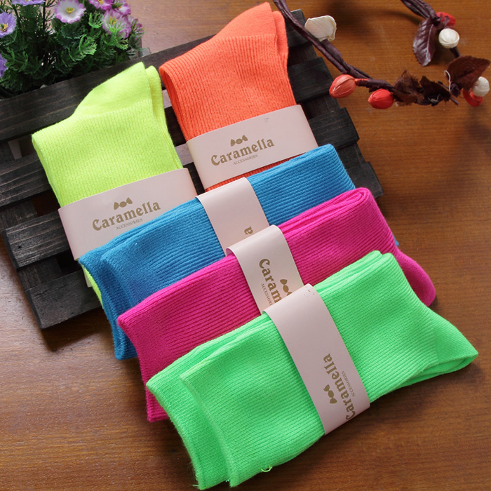 8263 zipper socks neon color knee-high 100% cotton socks