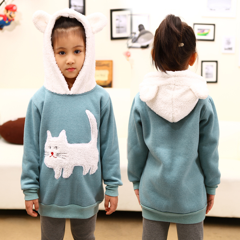 82land 2013 children's clothing spring female child casual thickening sweatshirt single face velvet outerwear qf10507