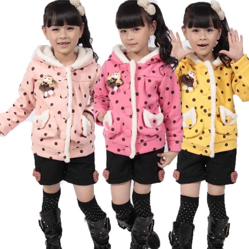 82land autumn and winter 2012 dot thickening plus velvet female child outerwear with a hood child top zf10180