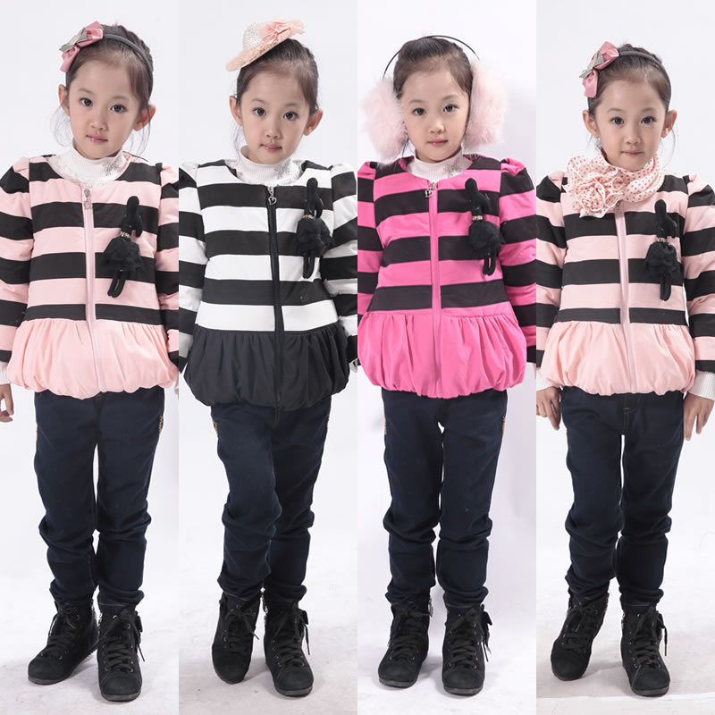 82land children's clothing autumn and winter baby casual cotton-padded jacket female child stripe cotton-padded jacket zf10362