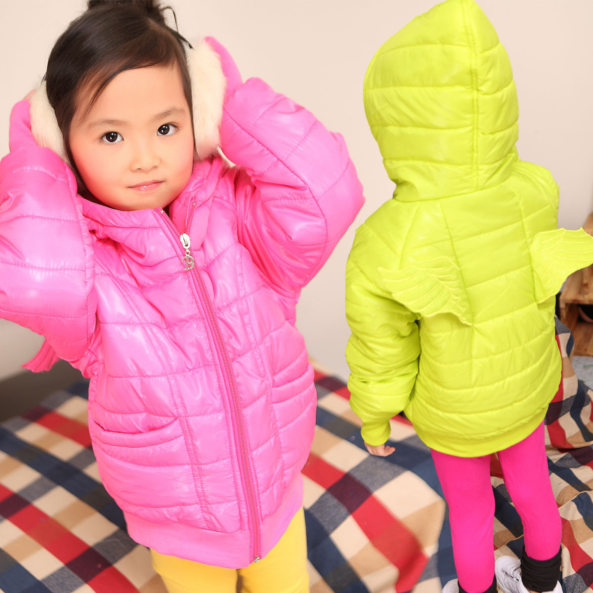 82land children's clothing autumn and winter casual cotton-padded jacket female child with wings wadded jacket zf10152