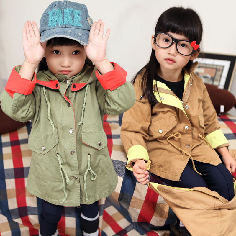 82land children's clothing autumn and winter casual outerwear female child with a hood zipper trench zf10219