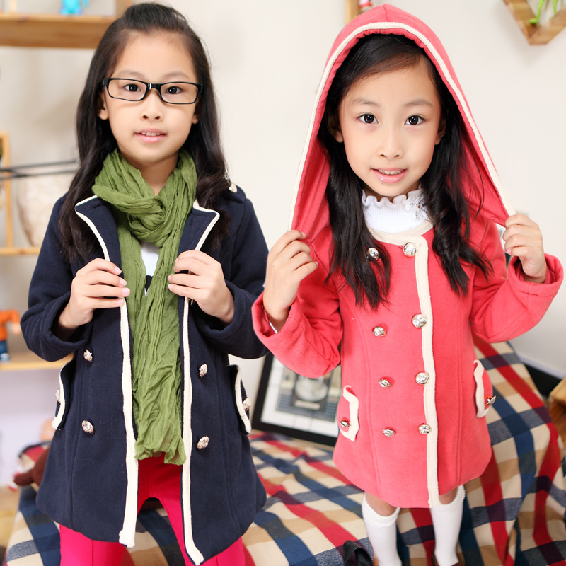 82land children's clothing autumn and winter new arrival female child double breasted trench color block outerwear child top