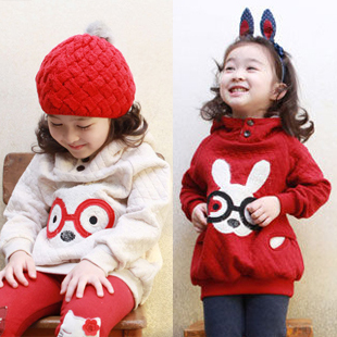 82land children's clothing autumn and winter thickening outerwear female child all-match cartoon hoodie qf10290