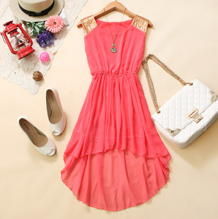 830 summer female paillette slim waist chiffon one-piece dress tank dress