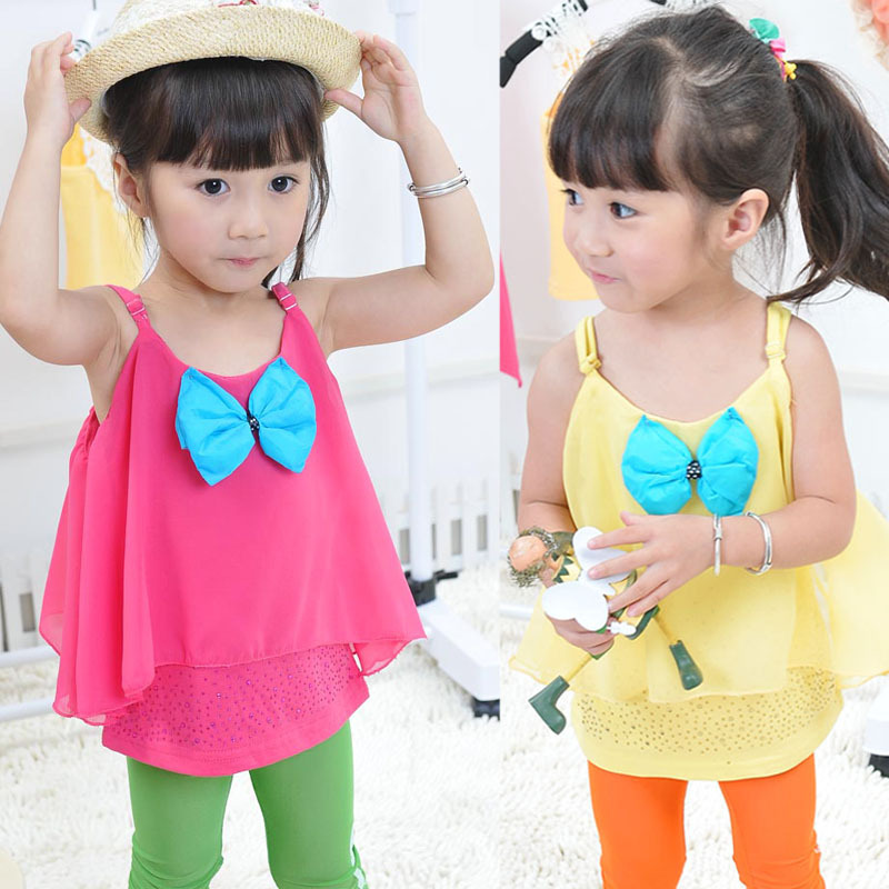 8306 children's clothing child spaghetti strap top chiffon female child spaghetti strap top sleeveless female child t-shirt