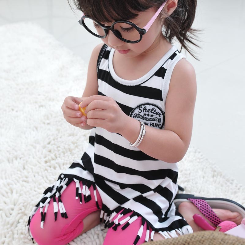 8309 girls clothing female child stripe long vest design child spaghetti strap vest sleeveless summer T-shirt