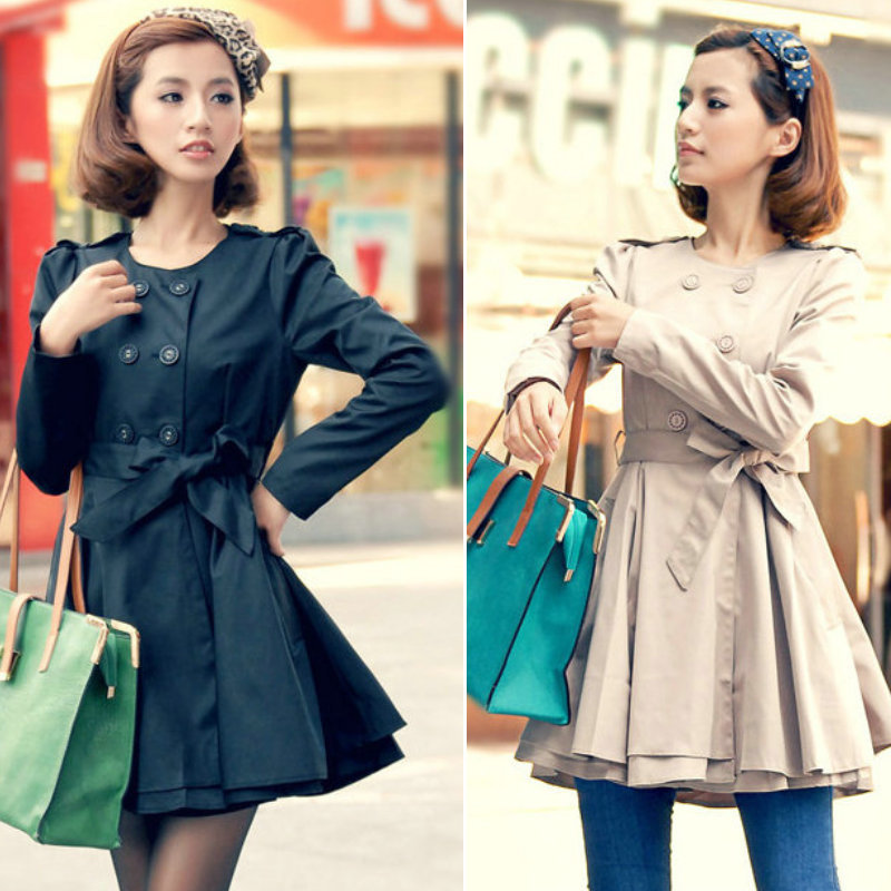 8372 slim waist trench medium-long o-neck trench female