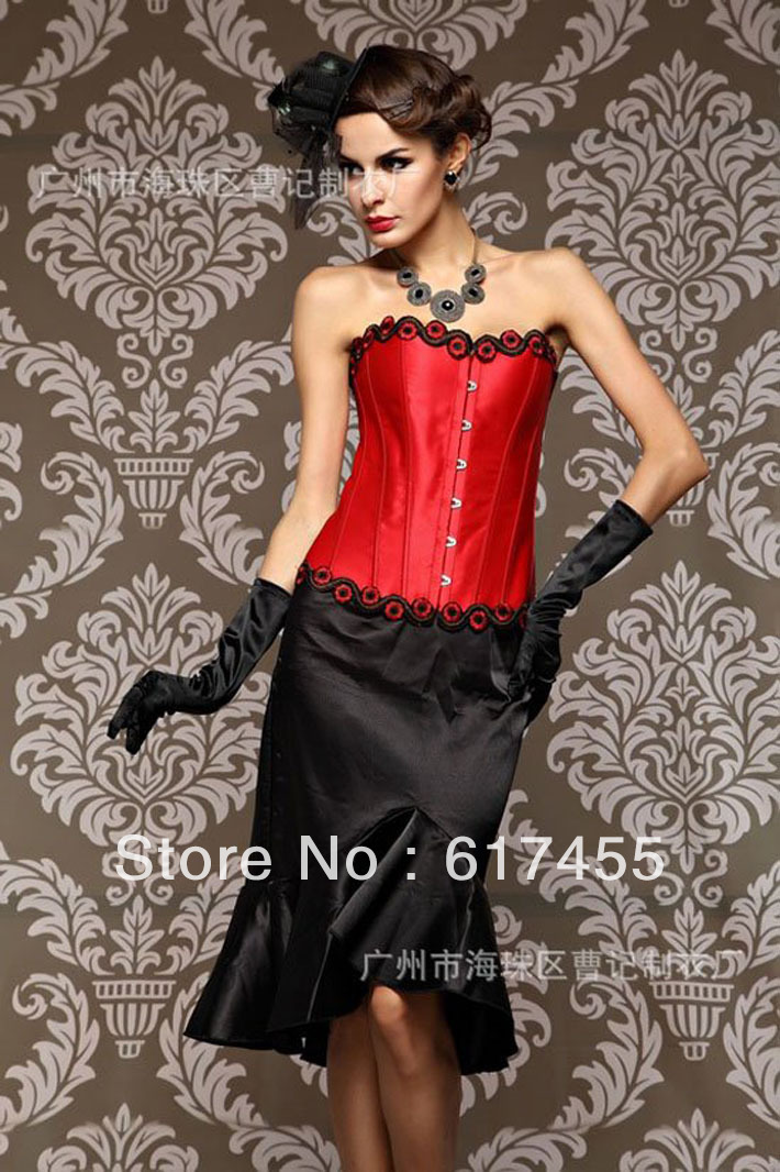 837red Fashion Women intimates sexy lingerie satin Beauty Floral Trimmed Corset Red