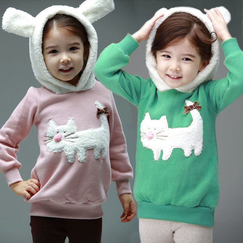 8405 children's clothing child cat thickening with a hood sweatshirt female child thermal outerwear baby winter