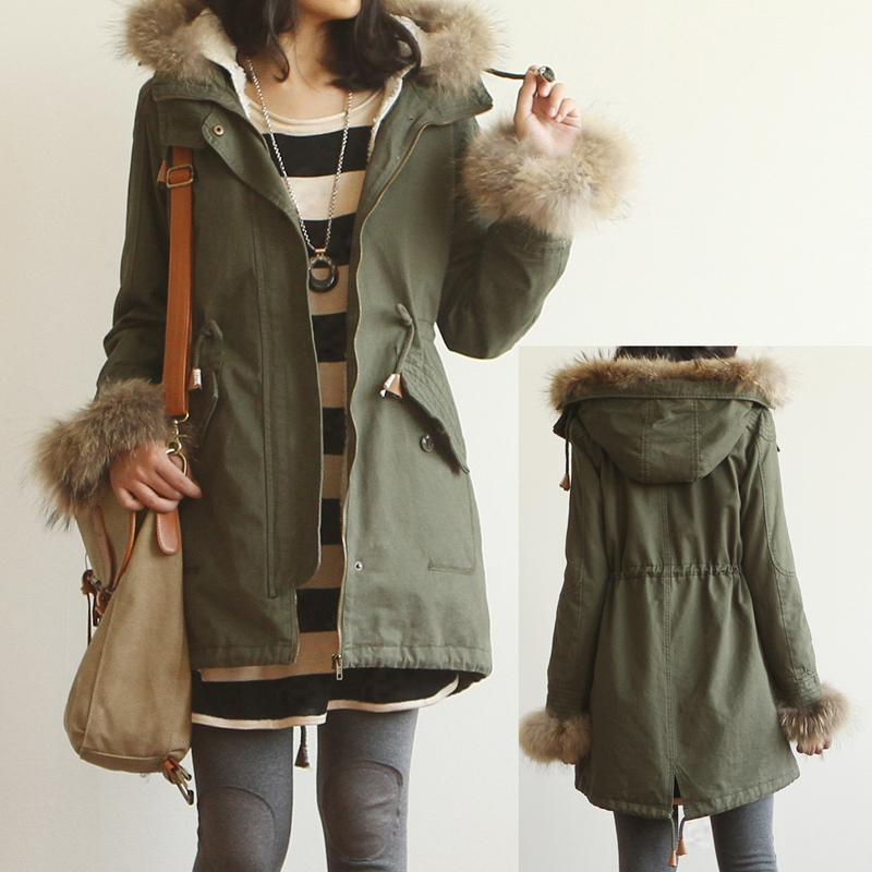 8419 2012 winter raccoon fur n3 b military clothes outerwear wadded jacket overcoat