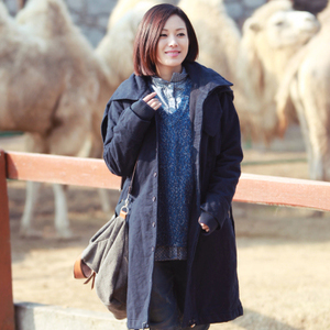 842 's black . blue high quality slim long paragraph thin thermal wadded jacket
