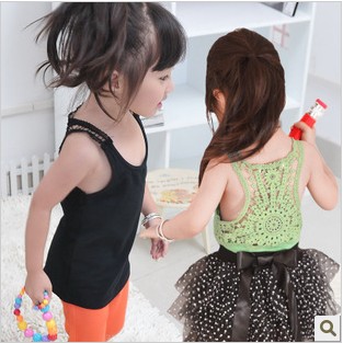 8504 children's clothing girls clothing female child all-match solid color lace vest summer