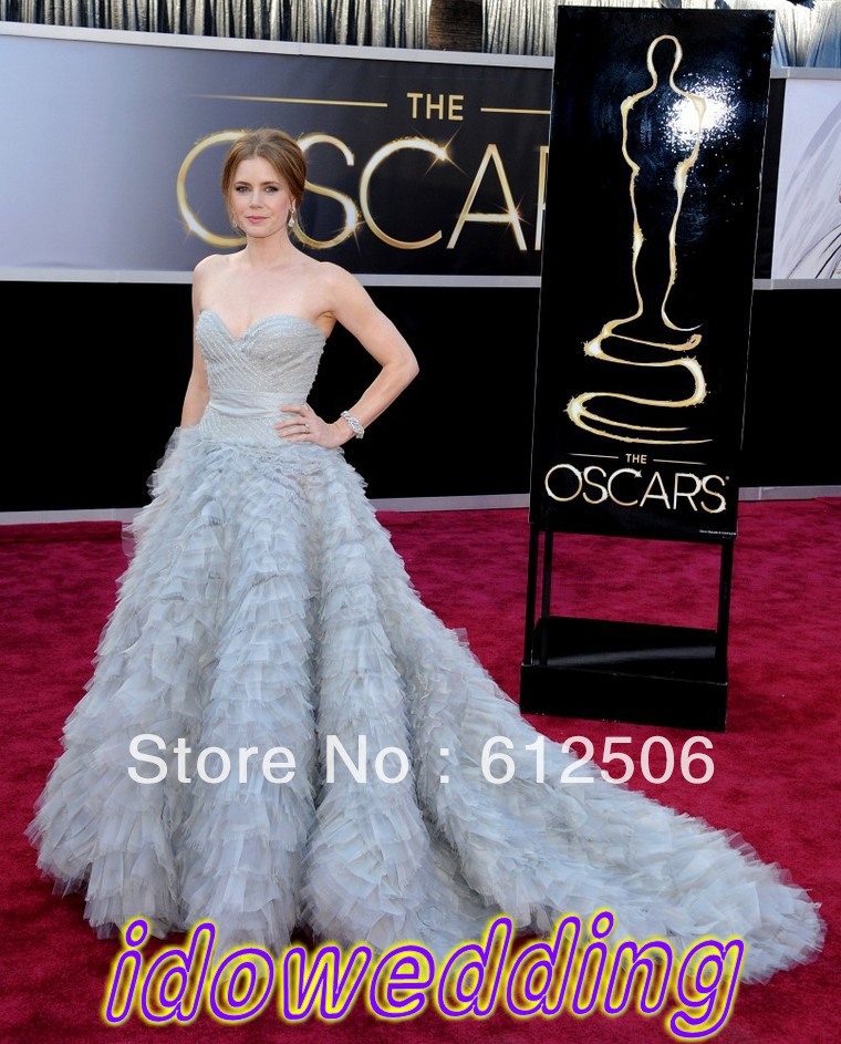85th Oscar 2013 Red Carpet Chapel Train Sweetheart A-line Formal Celebrity Dresses  Sleeveless Fold Tulle W23