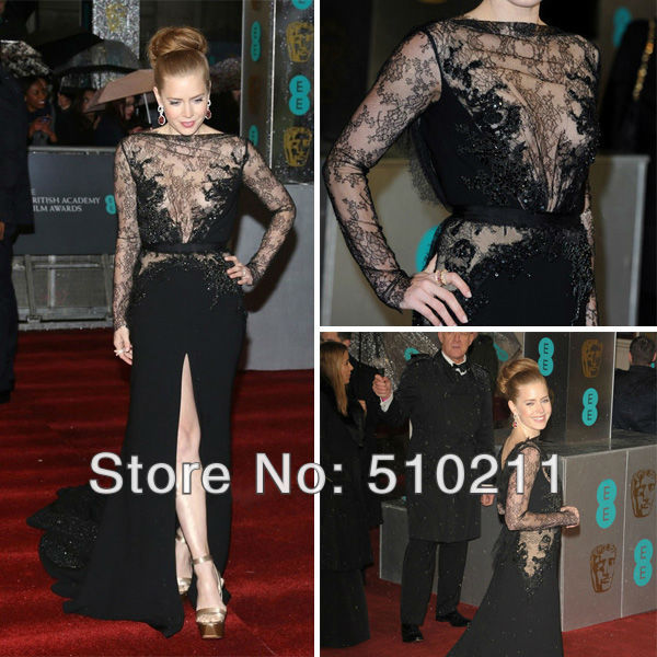 85th Oscar Red Carpet Dress Amy Adams Jewel Long sleeve A-line Floor length Chiffon Celebrity Dresses 2013