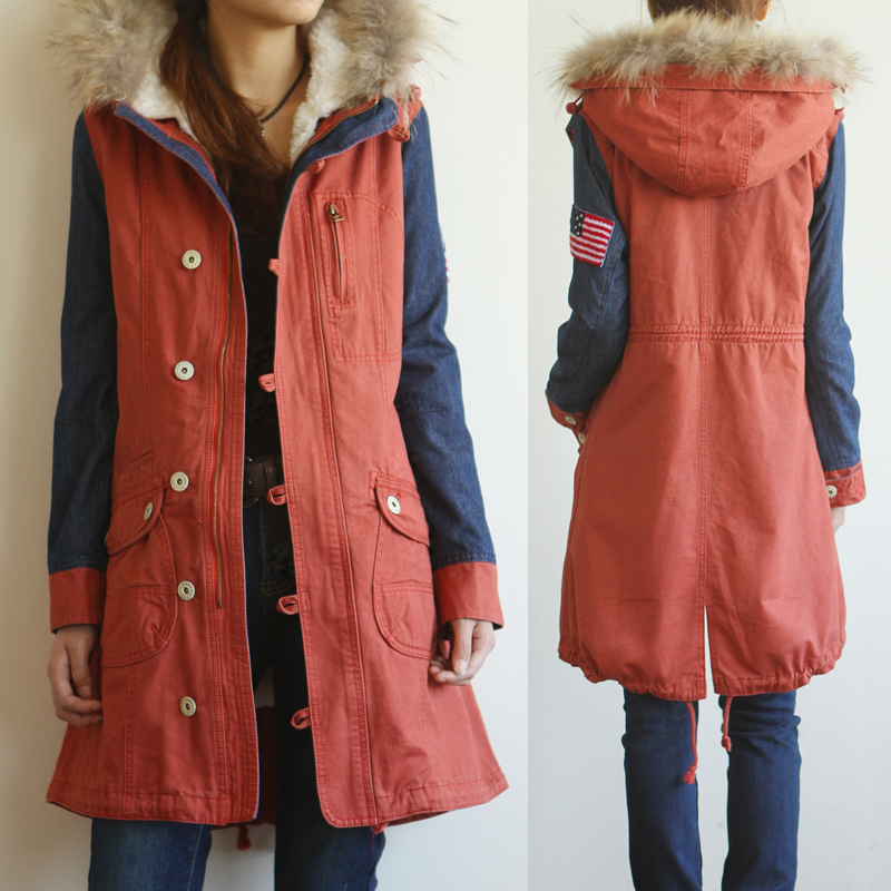 8648 - 1.4 2012 the disassemblability plush liner color block decoration wadded jacket outerwear