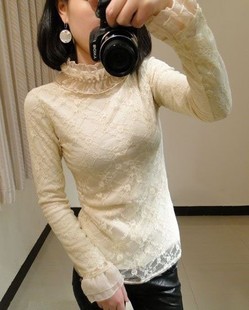 8665 lace beading basic turtleneck shirt