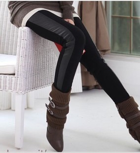 873 autumn and winter women plus size thickening plus velvet legging boot cut jeans leather pants female trousers