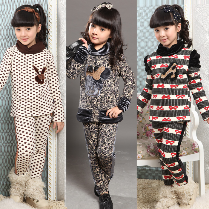 88 large ploughboys 2012 child female child leopard print thermal underwear set 3120 quality