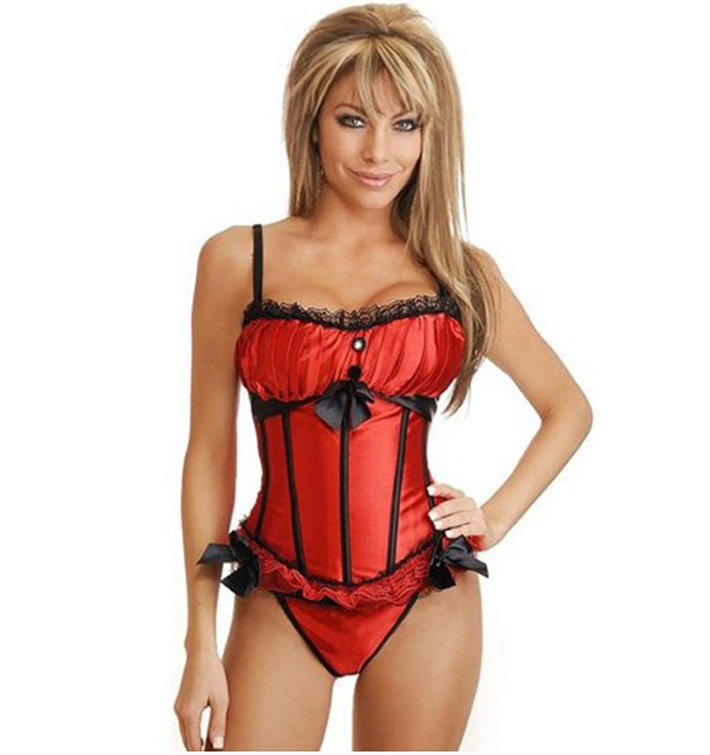 88199 red Women intimates sexy lingerie satin corset