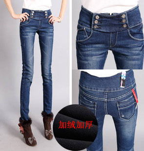 8823-ap57 winter high waist butt-lifting buttons pencil boots pants plus velvet thickening thermal